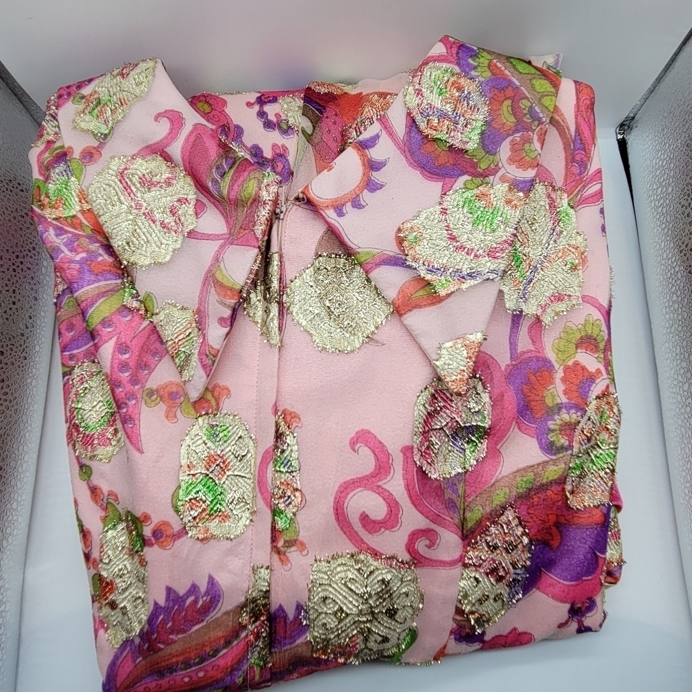 Vintage Handmade Custome Japanese Asian Pink Gold Flowering Long Dress Pink Bow - Picture 15 of 15